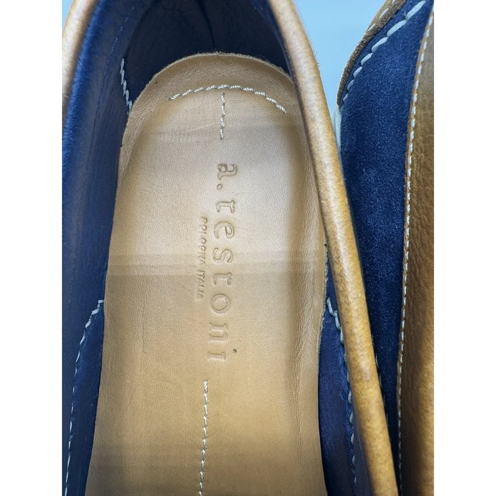 A.Testoni‎ Blue Suede Slip On Loafers Men Size 7 Made In Italy
